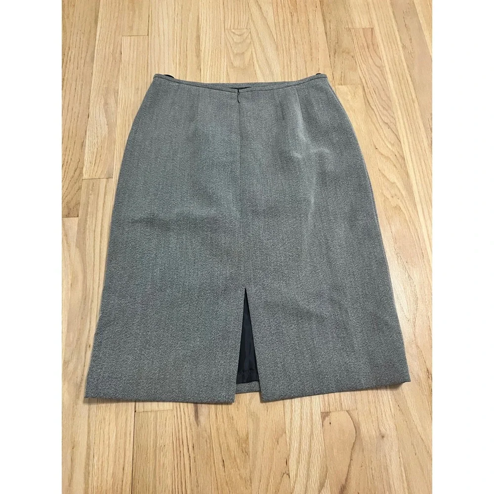Vintage Grey Textured Pencil Skirt Knee Length Back Vent Size 8 Professional
